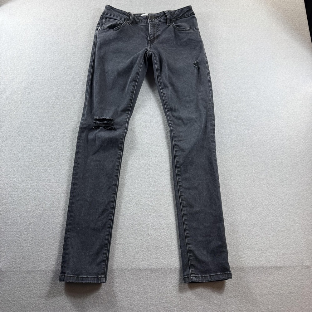 CAbi Skinny Jeans Womens 0 Gray Charcoal Wash Distressed Stretch Denim 26x30